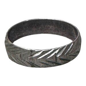 Vintage Etched Carved Silver Herringbone Textured Wedding Band Unique Ring Sz7.5
